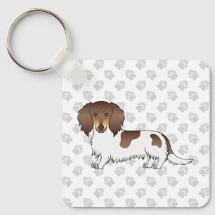 Chocolade & Tan Piebald Long Hair Dachshund & Paws Sleutelhanger