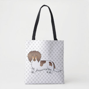 Chocolade & Tan Piebald Long Hair Dachshund & Paws Tote Bag