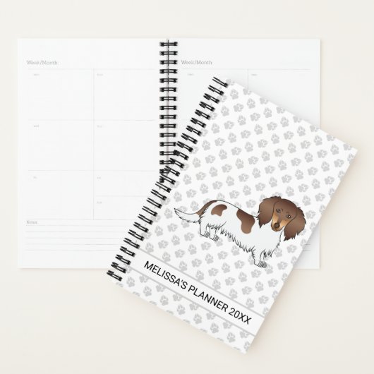 Chocolade & Tan Piebald Long Hair Dachshund & Text Planner (Display)