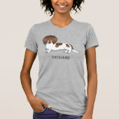 Chocolade & Tan Piebald Long Hair Dachshund & Text T-shirt (Voorkant)