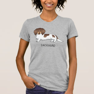 Chocolade & Tan Piebald Long Hair Dachshund & Text T-shirt
