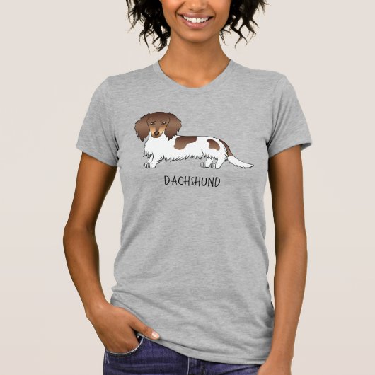 Chocolade & Tan Piebald Long Hair Dachshund & Text T-shirt (Voorkant)
