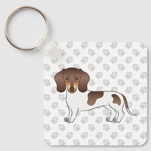Chocolade & Tan Pied Korthaar Dachshond & Pootafdr Sleutelhanger (Voorkant)