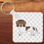 Chocolade & Tan Pied Korthaar Dachshond & Pootafdr Sleutelhanger (Voorkant)