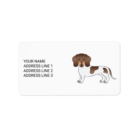 Chocolade & Tan Pied Korthaar Dachshond & Tekst Etiket (Voorkant)
