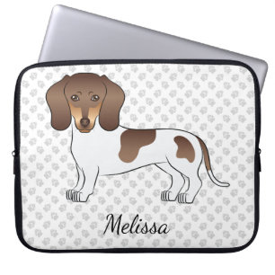 Chocolade & Tan Pied Korthaar Dachshund & Naam Laptop Sleeve