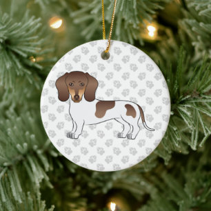 Chocolade & Tan Pied Kortharige Dachshond & Pootaf Keramisch Ornament