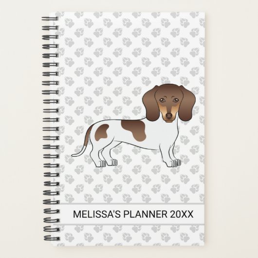 Chocolade & Tan Pied Kortharige Dachshund & Tekst Planner (Voorkant)