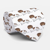 Chocolade & Tan Pied Langharige Dachshond Patroon Stropdas (Opgerold)