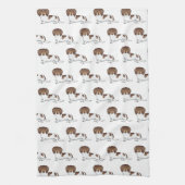 Chocolade & Tan Pied Langharige Dachshond Patroon Theedoek (Verticaal)
