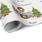 Chocolade & Tan Pied Langharige Dachshund Kerstmis Cadeaupapier (Rol Hoek)