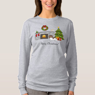 Chocolade & Tan Pied Langharige Doxer Kerstmis T-shirt
