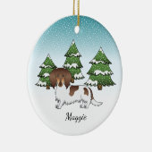 Chocolade & Tan-pied Long Hair Dachshund in Winter Keramisch Ornament (Rechts)