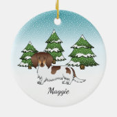 Chocolade & Tan-pied Long Hair Dachshund in Winter Keramisch Ornament (Achterkant)