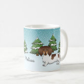 Chocolade & Tan-pied Long Hair Dachshund in Winter Koffiemok (Voorkant rechts)