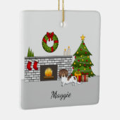 Chocolade & Tan Pied Long Hair Dachshund Kerstmis Keramisch Ornament (Rechts)