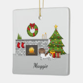 Chocolade & Tan Pied Long Hair Dachshund Kerstmis Keramisch Ornament (Links)