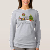 Chocolade & Tan Pied Long Hair Dachshund Kerstmis T-shirt (Voorkant)