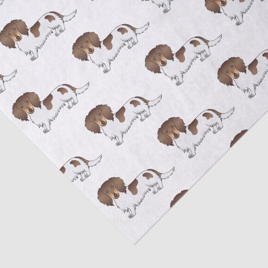 Chocolade & Tan Pied Long Hair Dachshund Pattern Tissuepapier (Detail)