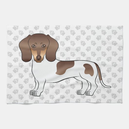 Chocolade & Tan Pied Short Hair Dachshund & Paws Theedoek (Horizontaal)