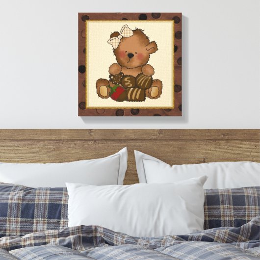 Chocolade Teddy Bear canvas Print (Insitu (Slaapkamer))