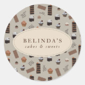 Chocolade thema bakkerij chef aangepaste naam ronde sticker (Voorkant)