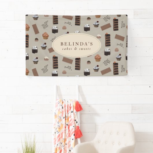 Chocolade Thema Bakkerij Chef Custom Name Shop Spandoek (Insitu)