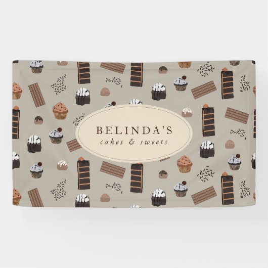 Chocolade Thema Bakkerij Chef Custom Name Shop Spandoek (Horizontaal)