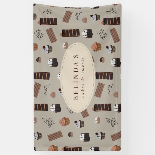 Chocolade Thema Bakkerij Chef Custom Name Shop Spandoek (Verticaal)