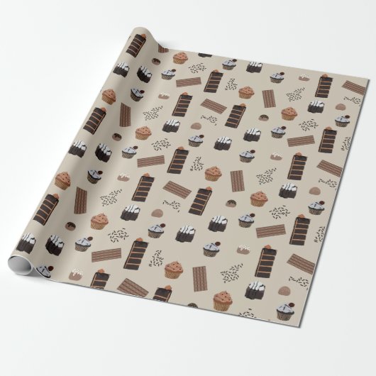 Chocolade thema patroon cadeaupapier (Uitgerold)