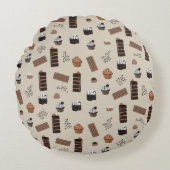 Chocolade thema patroon rond kussen (Voorkant)