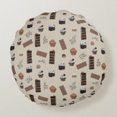 Chocolade thema patroon rond kussen (Achterkant)