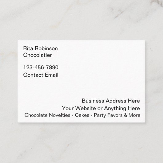 Chocolade Theme Visitekaartjes voor een Chocolatie (Achterkant)