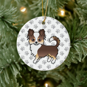 Chocolade Tricolor Long Coat Chihuahua Dog & Paws Keramisch Ornament