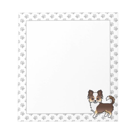 Chocolade Tricolor Long Coat Chihuahua Dog & Paws Notitieblok (Voorkant)