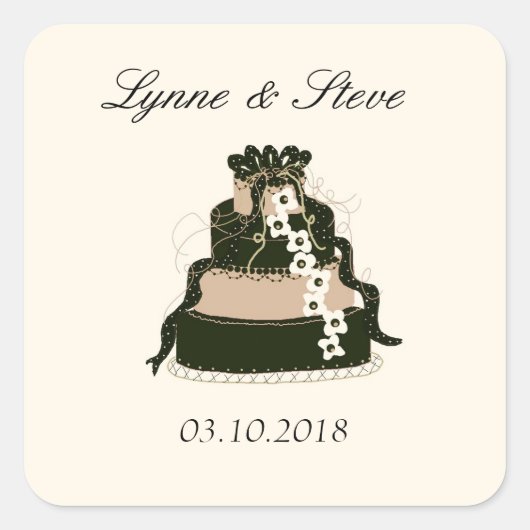 Chocolade Trouwtaart Save the Date Vierkante Sticker (Voorkant)