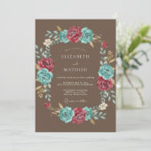 Chocolade Turquoise Krans Bruiloft Kaart (Staand voorkant)