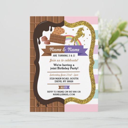 Chocolade & Unicorn om het even welke AEEA verjaar Kaart (Staand voorkant)