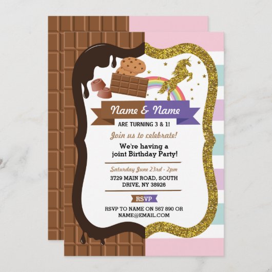 Chocolade & Unicorn om het even welke AEEA verjaar Kaart (Voorkant / Achterkant)