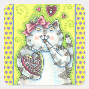 CHOCOLADE VAN KITTEN'S GEHEIME BEWONDERAAR, VALENT VIERKANTE STICKER