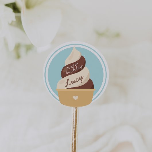 Chocolade Vanilla Swirl Ice Cream Birthday Ronde Sticker