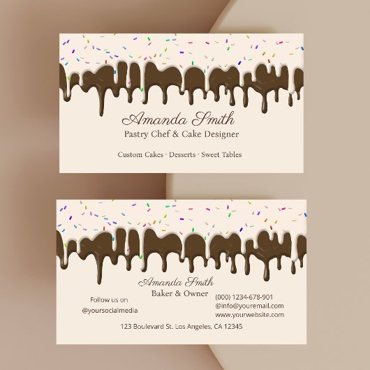 Chocolade & Vanille Confetti Frosting Drip Visitekaartje