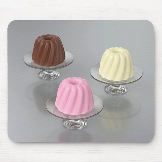 Chocolade-, vanille- en aardbeipudding in glas muismat (Voorkant)