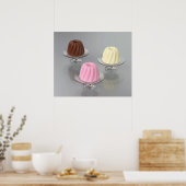 Chocolade-, vanille- en aardbeipudding in glas poster (Keuken)