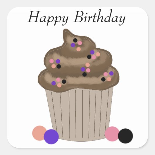 Chocolade verjaardag cupcake vierkante sticker (Voorkant)