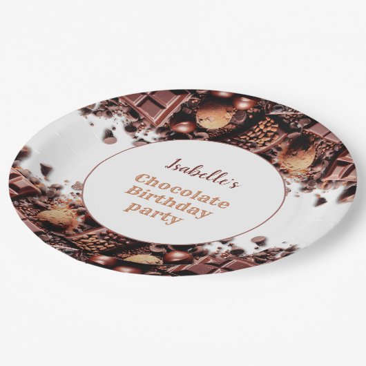 Chocolade verjaardagsfeestje papieren bordje (Gekanteld)