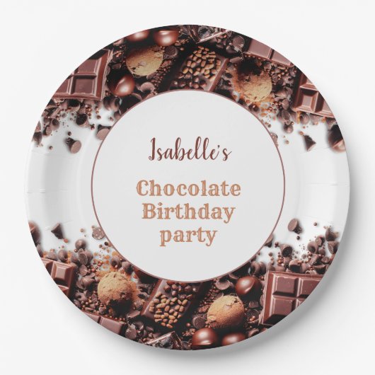 Chocolade verjaardagsfeestje papieren bordje (Voorkant)