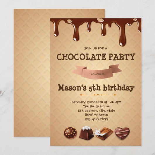 Chocolade verjaardagsfeestje uitnodiging (Voorkant / Achterkant)