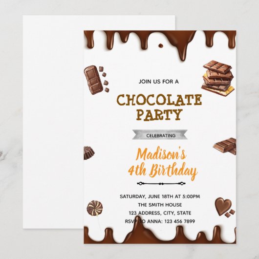 Chocolade verjaardagsuitnodiging kaart (Voorkant / Achterkant)