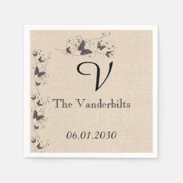 Chocolade vlinders op Ecru linnen bruiloft Servetten